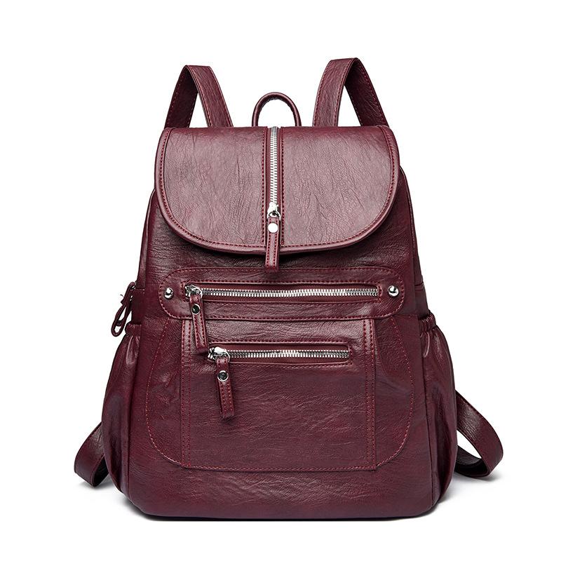 Borsa a Spalla Doppia in Morbida Pelle Retro - Zaino da Pendolare Scolastico da Donna di Grande Capacità