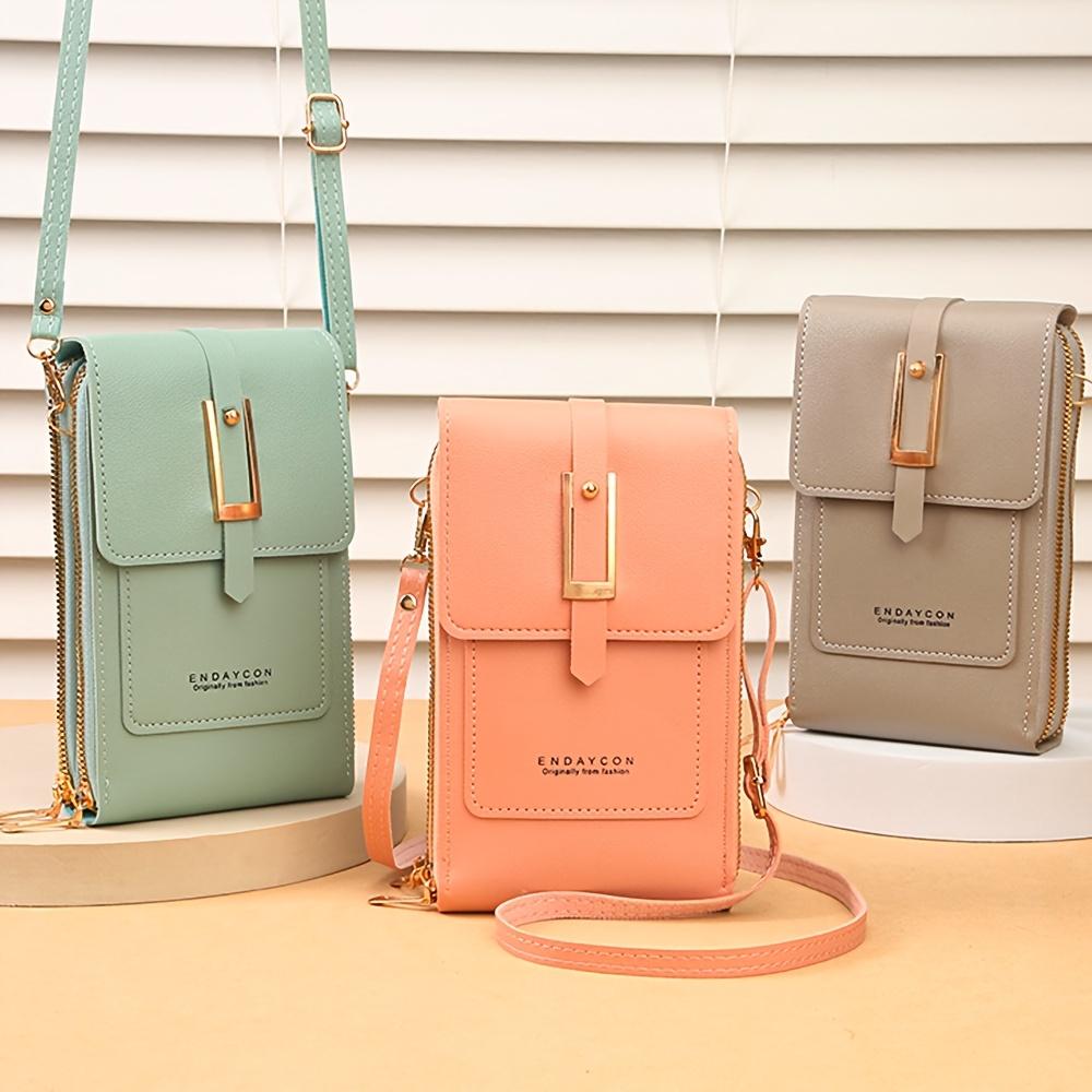 Women'S   Touchscreen Phone Pouch - Multi-Functional Multi-Layer Card Holder & Coin Purse Zipper Closure, Synthetic Faux Leather, Polyester Lining