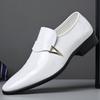 2023 Autumn Men's Formal White Leather Slip-On Shoes, British Style, Pointed Toe