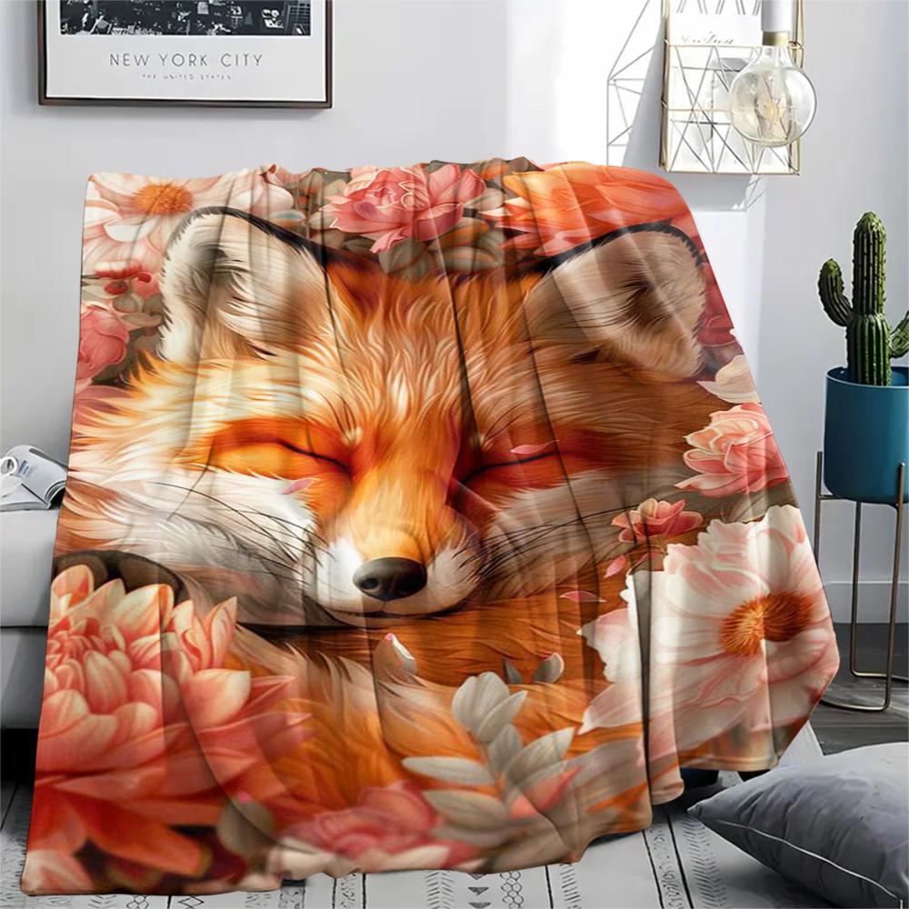 1Pc Tiger Fox Art Print Flannel Blanket, High Quality Comfortable for All Seasons, Home Decor, Warmth and Comfort, Perfect for Gifts