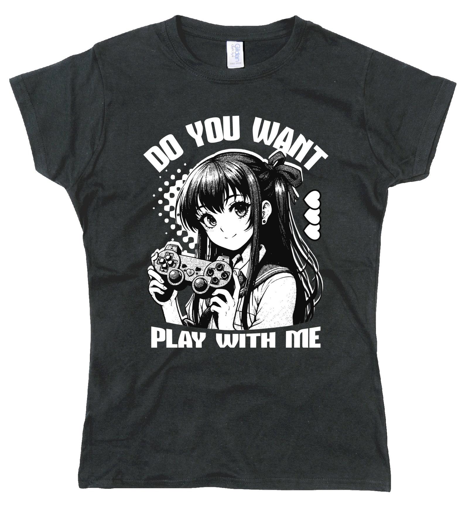 Womens Gamer T-Shirt - Funny Anime Girl, Retro Console S