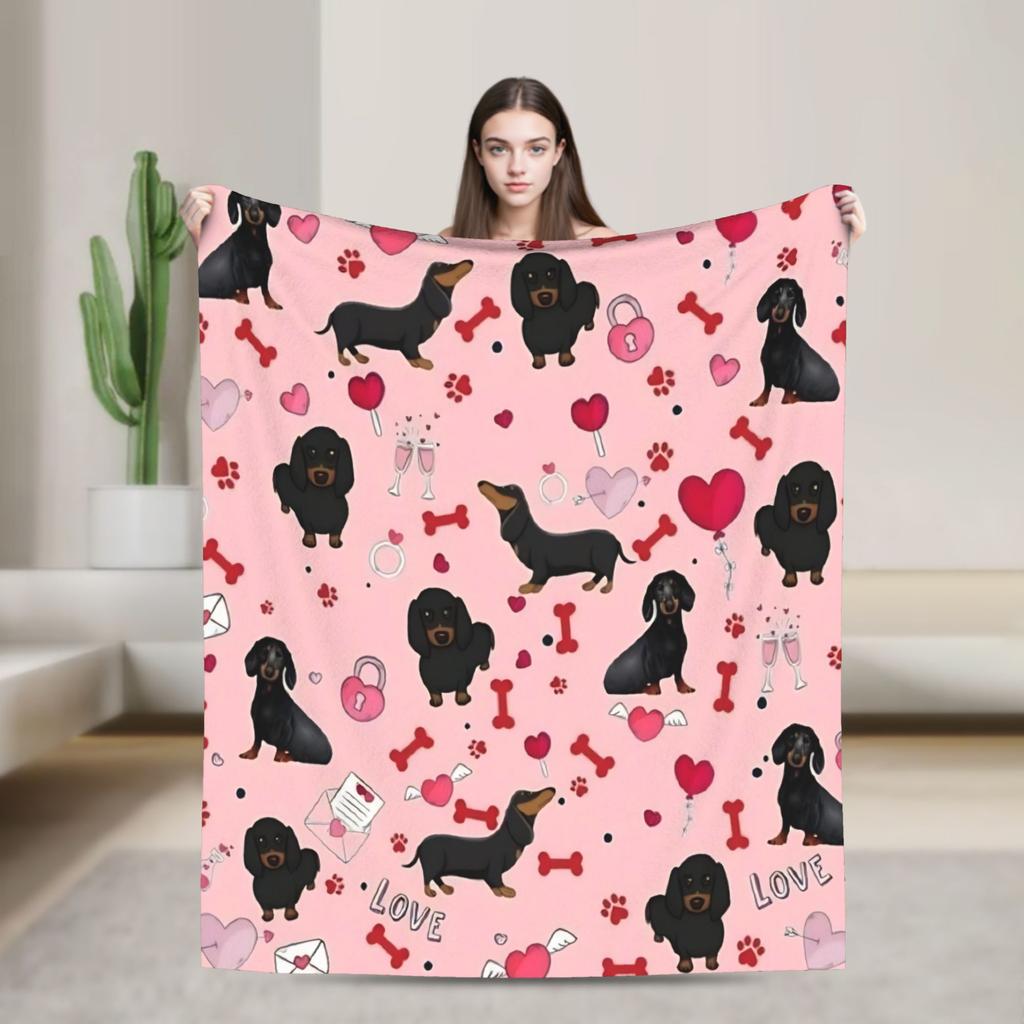 Dachshund Christmas Knitted Blankets Flannel Dogs Animal Super Soft Throw Blankets for Car Sofa Couch Bedroom Quilt