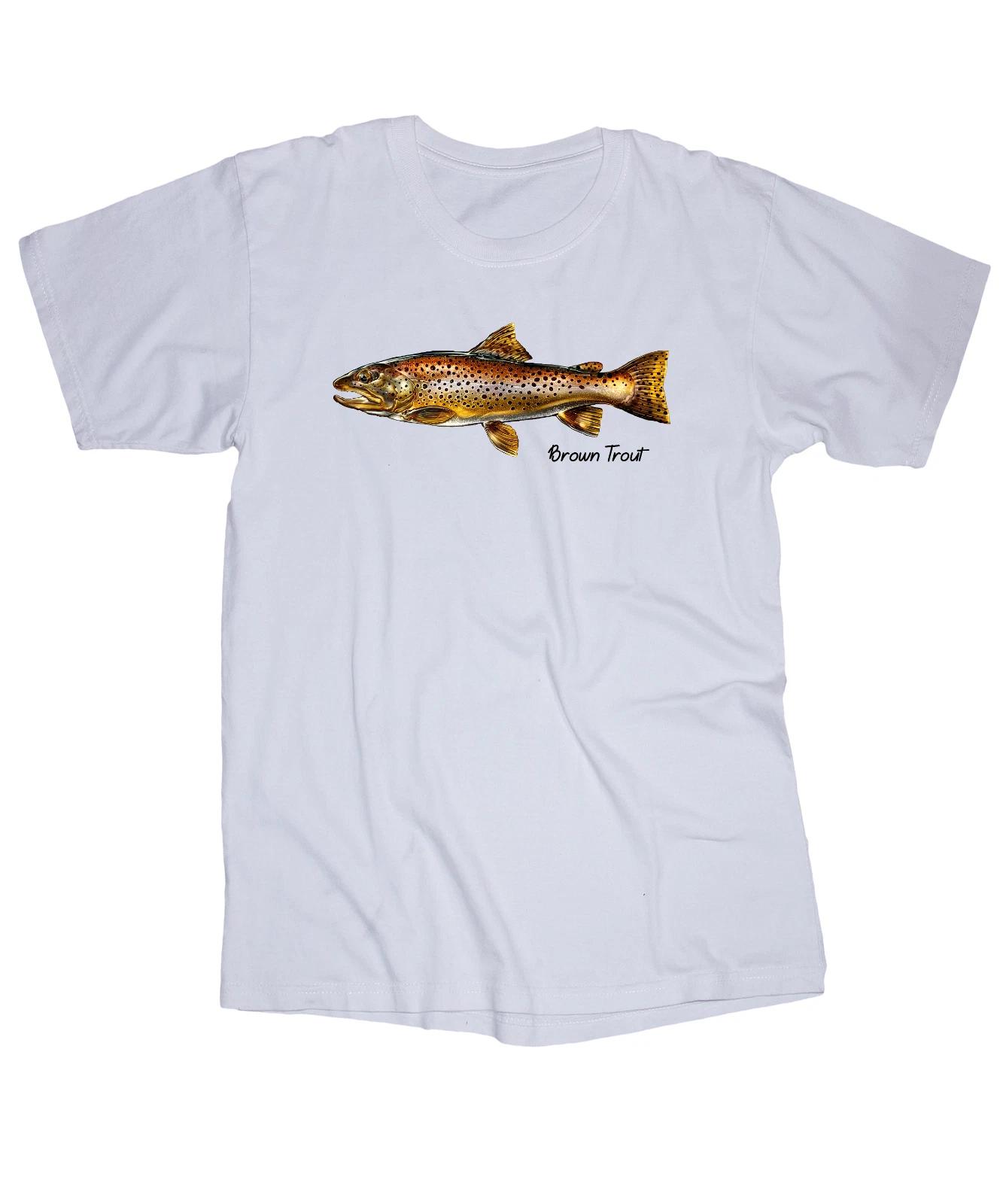 Brown trout fishing white T-shirt L