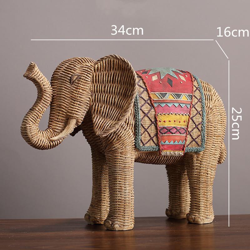 

Resin Handicraft Ornaments Braided Hand-painted Elephant Ornament Simulation Animal Statue Handmade Elephant Decoration