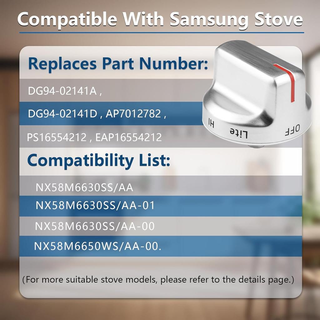 DG94-02141A for Samsung Gas Stove Knobs, DG94-02141 Range Knob Replacement for Samsung Part DG94-02141D AP7012782 PS16554212, Fit Stove Number