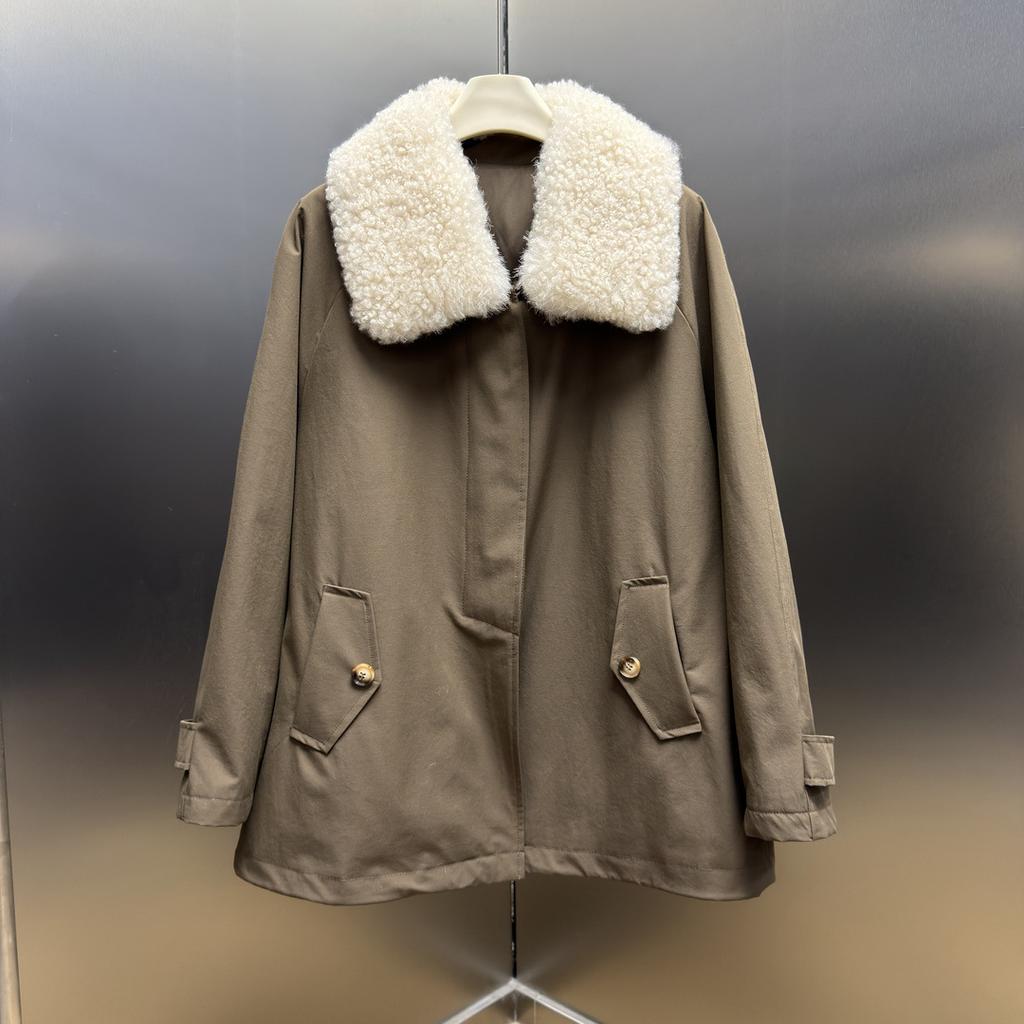 New Cashmere Fur Collar White Goose Down Jacket Women's Medium and Long Loose Fur Collar Warm Jacket
