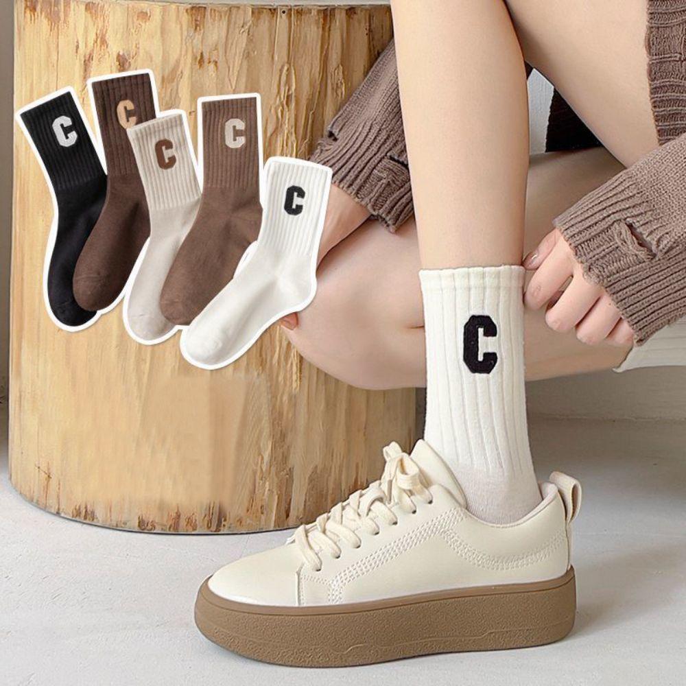 5 Pairs Casual Round Neck Women's Cartoon Socks Mid Tube Casual Men's Socks Breathable with Pattern Autum Winter Socks
