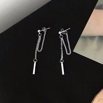 Korean Trendy Punk Style Tassel Chain Earrings for Women with Ear Clips