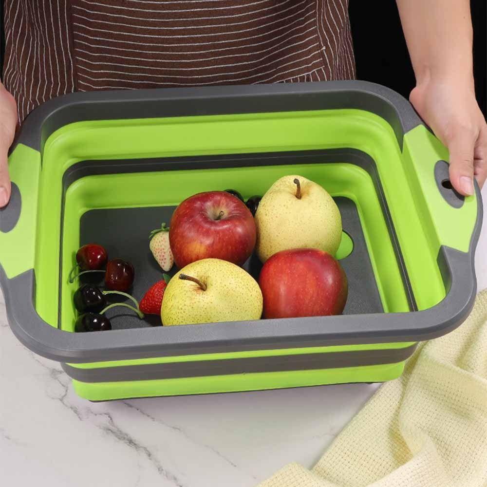 Space Saving Foldable Basin with Colander Collapsible Cutting Board  Kitchen Storage
