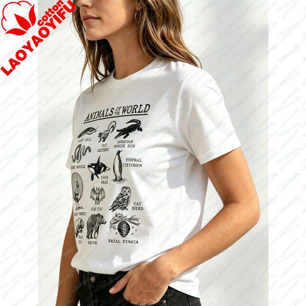 Summer Fashion Short Sleeve Unisex Tee Retro Animal Funny Nickname Printed T-Shirt Zoo Lover Casual Trendy Couple Daily Tops