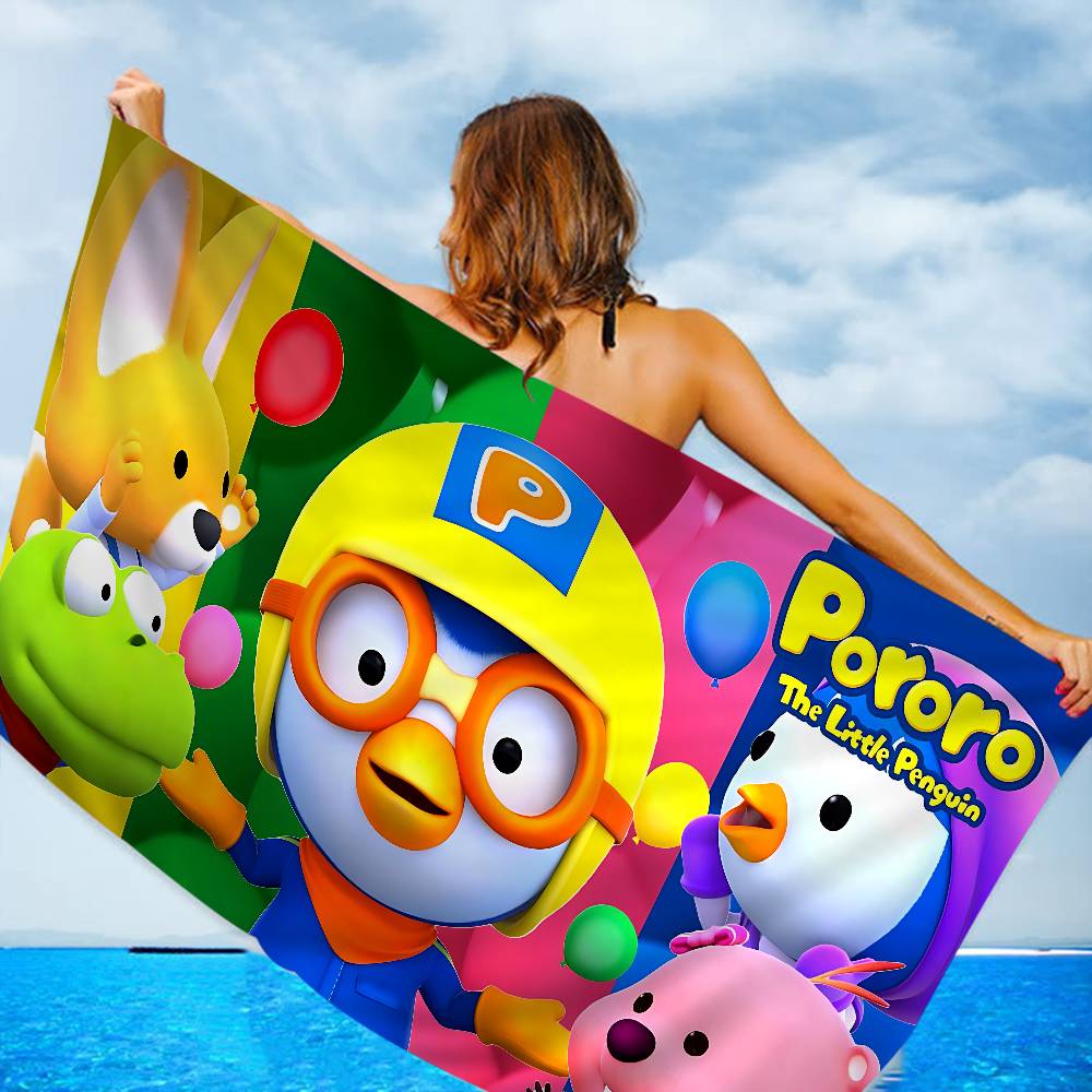 Asciugamano da Spiaggia Stampato in Microfibra Carino Cartoon P-Pororo per Alpinismo Yoga Spiaggia Nuoto Corsa Asciugamano Morbido Assorbente