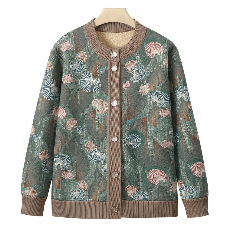 Autumn and Winter Knitted Sweater The Elderly Casual Cardigan Top Fleece Bottoming Shirt