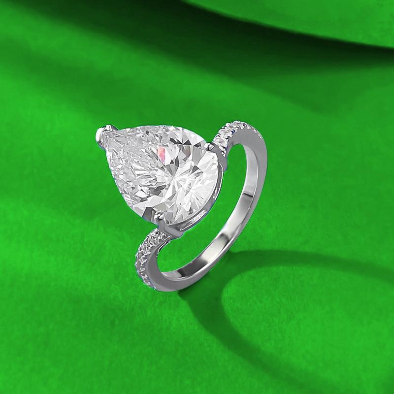 Zhuo Zhi Fan Jewelry S925 Sterling Silver Pear-Shaped 10x14mm White Diamond Ring for Women Fashion, Best Seller.