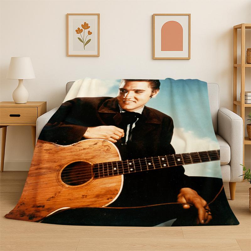 Retro The King E-Elvis Presley Soft Flannel Throw Blanket,Cozy Blanket for Bed,Couch,Sofa,Bedroom,Living Room,Travel,Picnic kid 75x90cm
