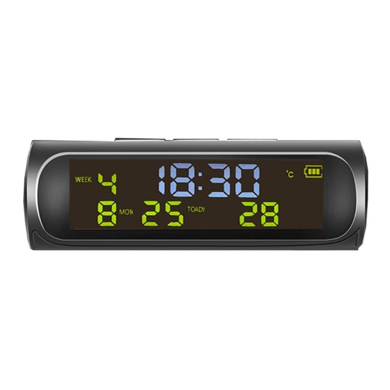 Digital Clock Auto Solar Powered Clock with Week Month Calendar Time Temperature Display Car Electronic Clock Wire Free