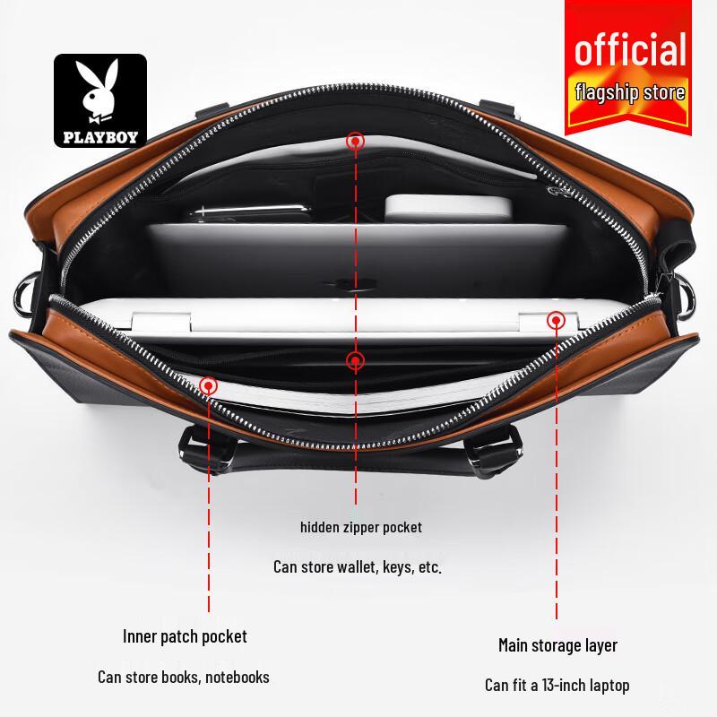 PLAYBOY Men's Leather Business Laptop Messenger Bag