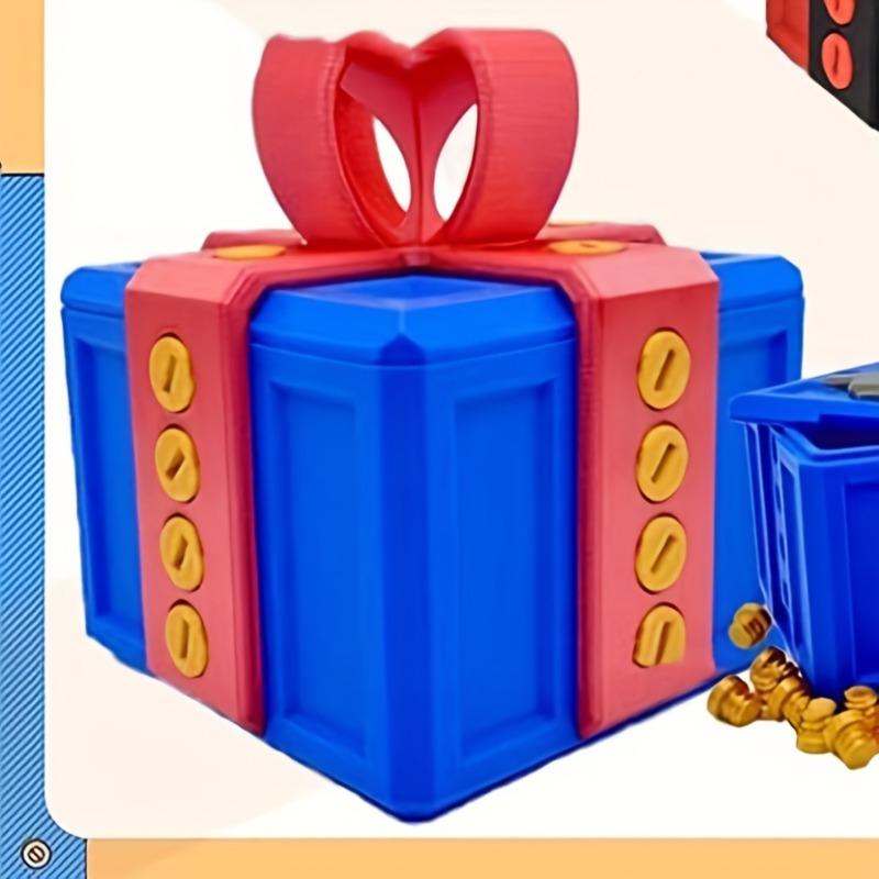 1PC 3D Printed Hollow Prank Gift Box with Screws - Realistic 3D Illusion Plastic Puzzle Cube Coin Container, Easy to Assemble Without Filling