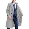 Men Windbreaker Lapel Long Sleeve Double Breasted Mid-Length Coat Solid Color Casual Business Outerwear