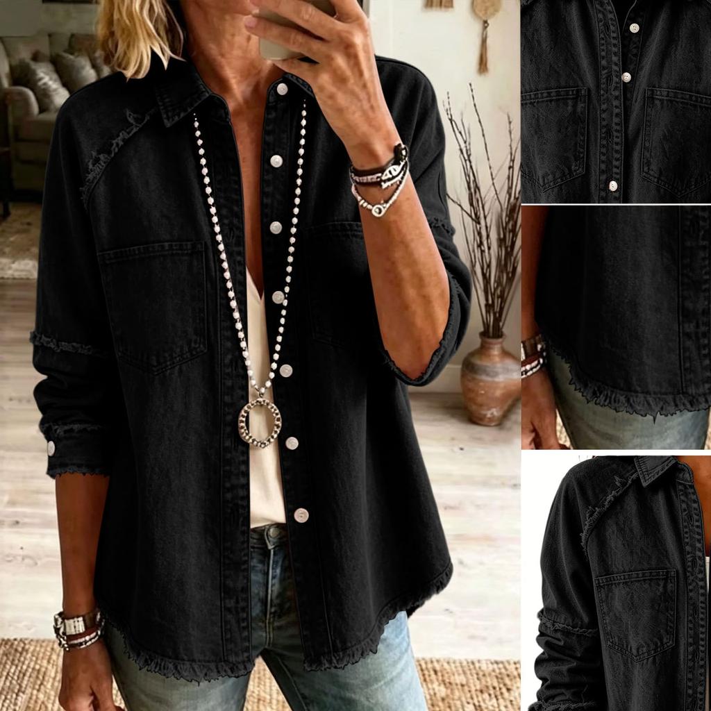 Women's Casual Long Sleeve Button Front Denim Jacket