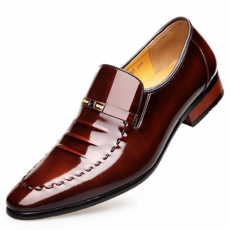 Men's Patent Leather Formal Shoes - Shiny Cowhide Pointed Toe Wedding Dress Shoes