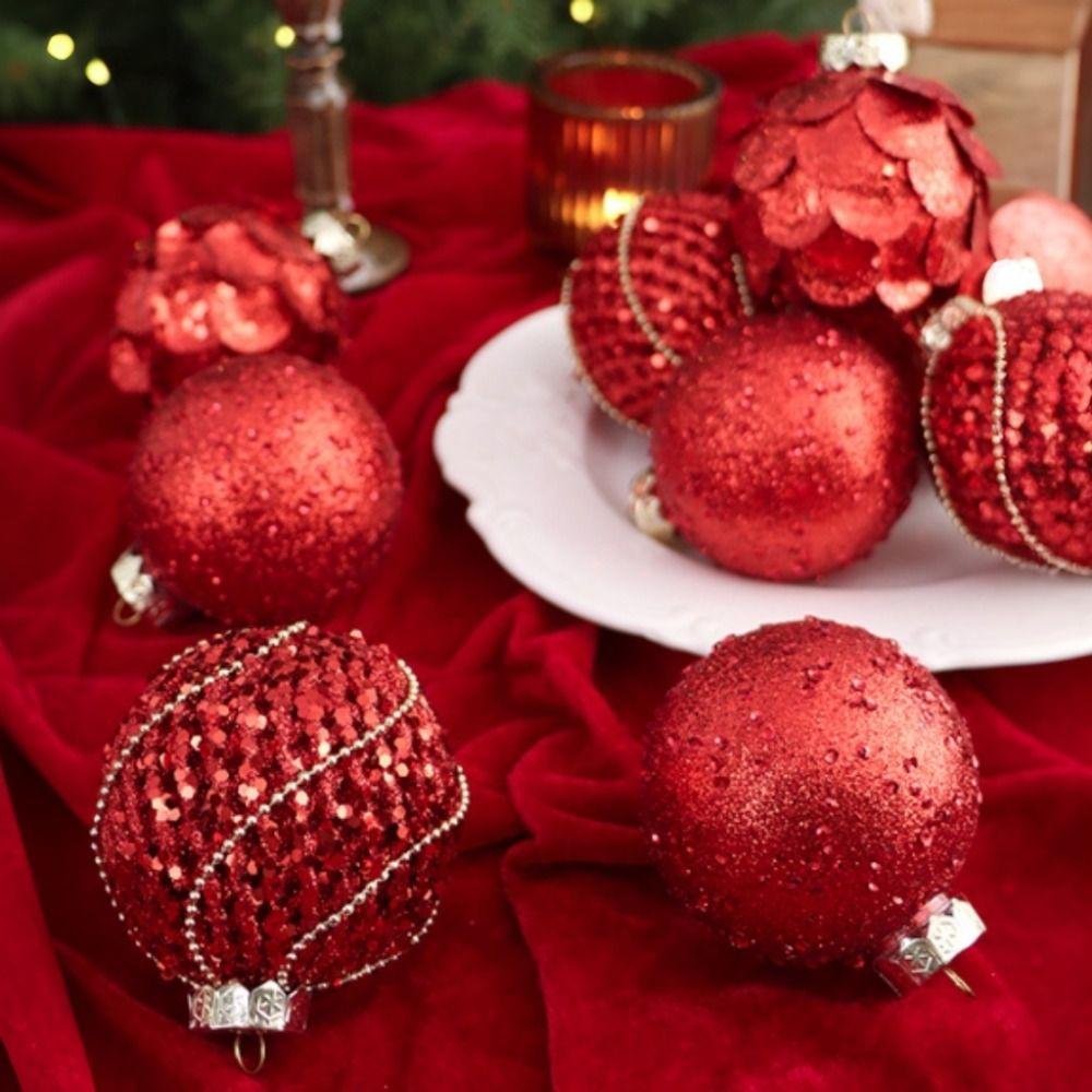 9PCS 8CM Christmas Ball Ornaments Glitter Xmas Spheres Pendant Set New Year