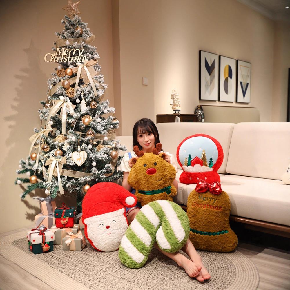 Christmas Theme Deer Bell Gingerbread Man Santa Claus Plush Doll Toy Pillow For Holiday Decor And Kids Gift