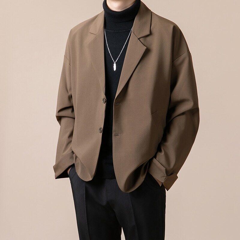 

2025 Весна Мужской Молодежный Блейзер Корейские Костюмы и Блейзер Высокого Качества Классические Модные Блейзеры Мужские Красивые Однотонные Деловые Пальто XL кофейный