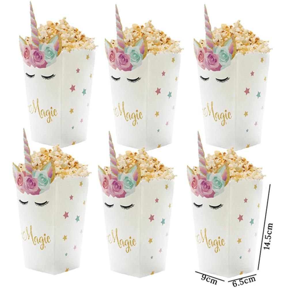 6/12pcs Unicorn Popcorn Box Unicorn Birthday Party Supplies Candy Cookie Snack Treat Box Baby Shower Birthday Party Supplies