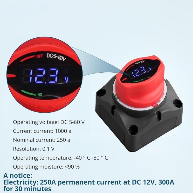 250A High Current Universal Battery Isolator Cut Off Switches with Digital Voltage Display Suitable for Boat Truck Use