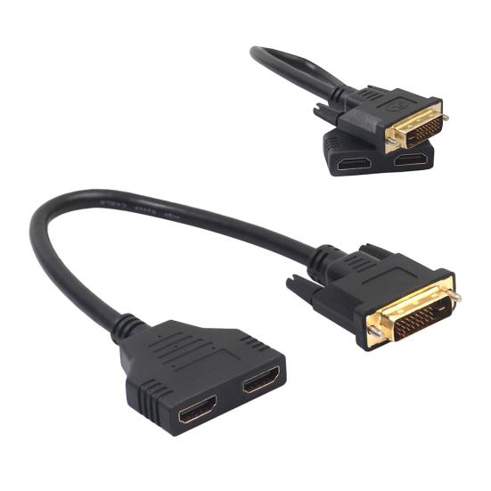 Dual HDMI-compatible Female 24+1 Male Adapter to DVI Cable Bi-Directional Converter Wire
