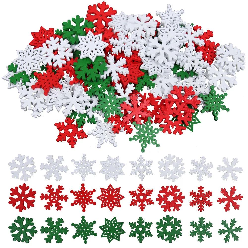 100 Pieces/pack23mm Christmas Snowflake Wood Chips Colorful Diverse New Year's Holiday Party Window Decoration Props Toys DIY