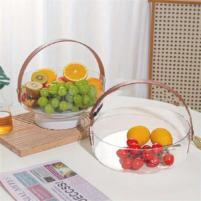 Transparent Portable Fruit Plate High-end Outdoor With Handle Ice Bucket Creative Fashion Living Room Home Compartment Snack Fruit Plate