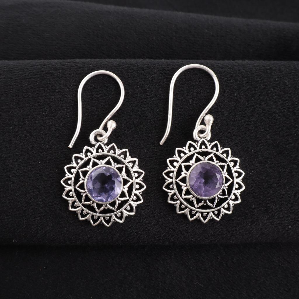 Iolite Gemstone 925 Sterling Silver Jewelry Handmade Drop/Dangle Earrings 1.57" CE-19-11