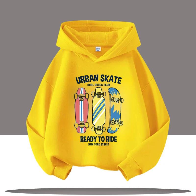 Boys' Sportswear, American Fashion Skateboard Cartoon Print, Children's Hoodie, Girls' Casual Top, Autumn and Winter Clothing