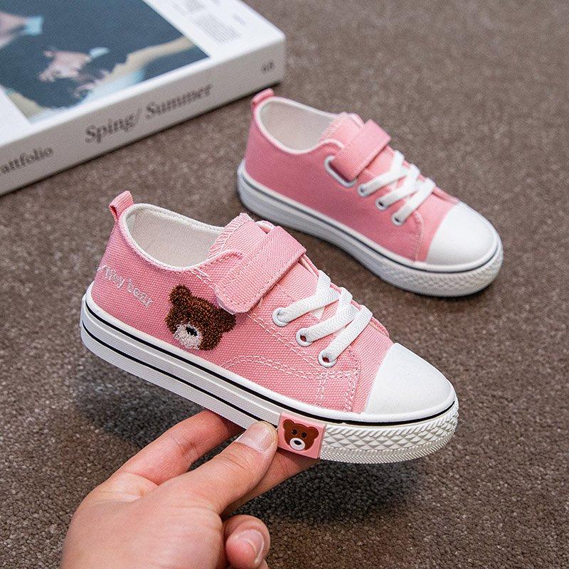Children's Canvas Shoes New Spring and Autumn Boys' Soft Sole Sports Shoes Girls' Fashionable Big Kids' Velcro Sneakers