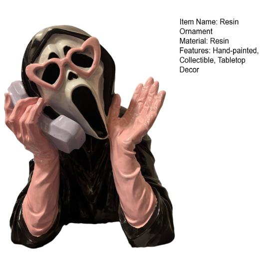 Screaming Ghost Figurine Halloween Ghost Face Statue Collectible Resin Horror Character Ornament for Mantel Cabinet Decoration
