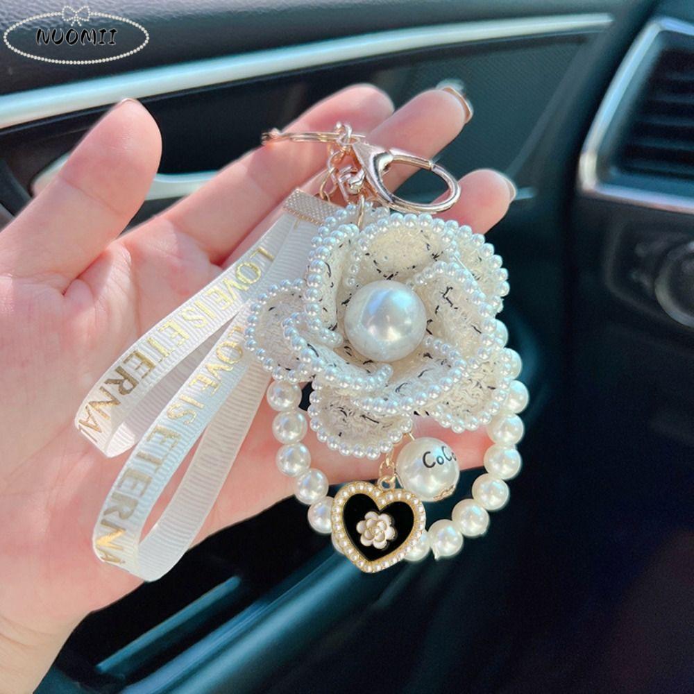 Soft Letter Camellia Flower Keychain Key Decor Korean Pearl Flower Keyring Accessories Ornaments Car Key Ring Students