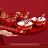 Ensemble de tasses à thé de mariage Double Bonheur: Service à thé rouge avec bol, baguettes et une paire de tasses - Parfait pour les cadeaux de mariage et la dot.