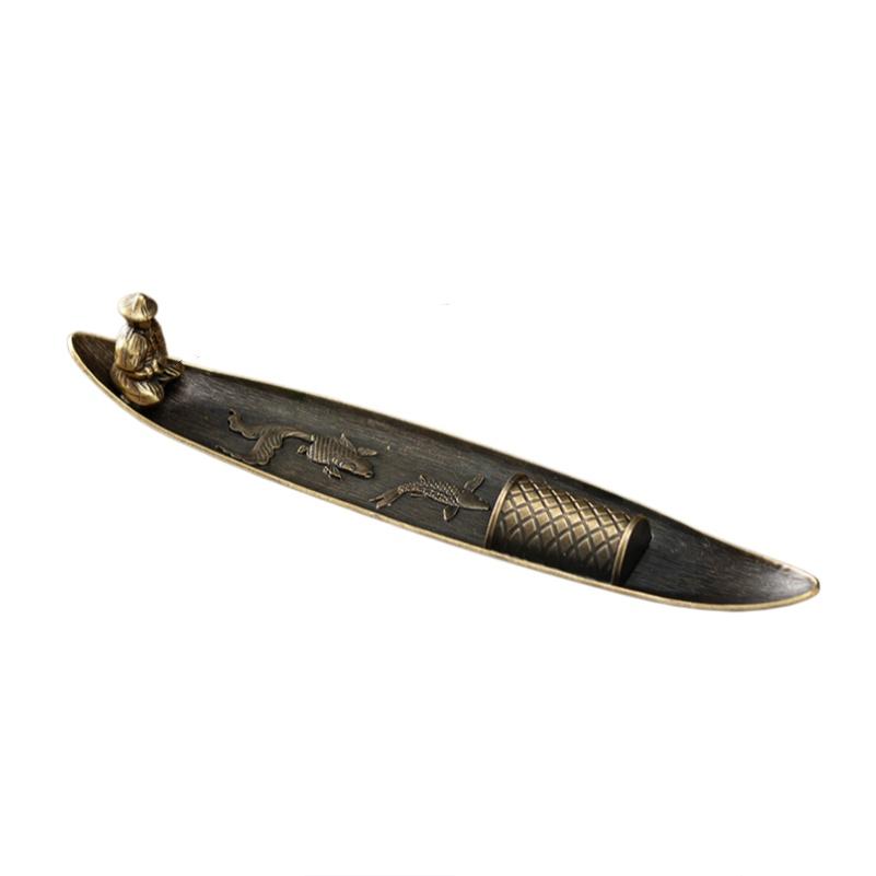 Fisherman Incense Holder Vintage Metal Fragrance Stick Burner Fishing Boat Incense Tray for Meditation Relaxatio Home Decor