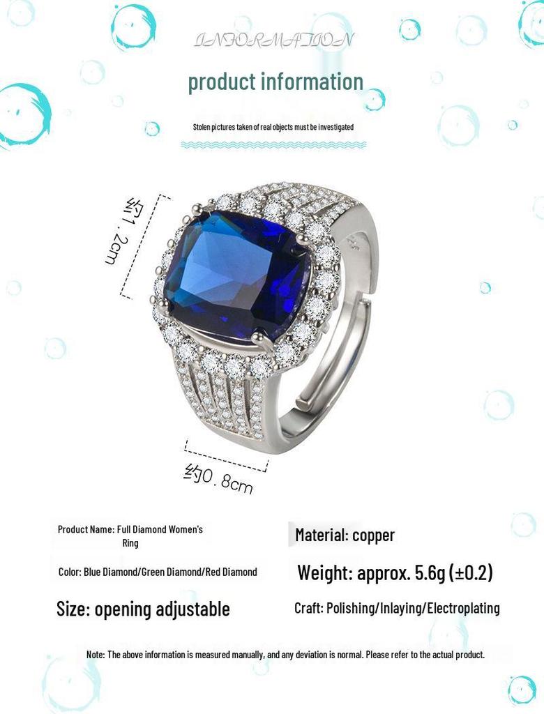 5-Carat Sapphire and Zircon Four-Claw Ring with Emerald Accents for Women