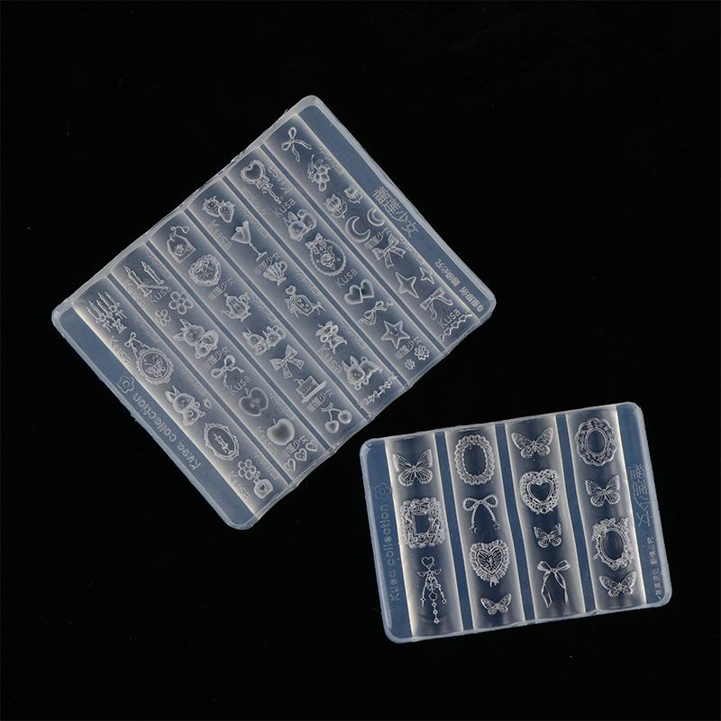 Silicone Nail Art Mold Cartoon Lace Bow Rabbit Cute Candle Moon Flower Strawberry Nail Art Diy 3D Decoration Mold Design Tools
