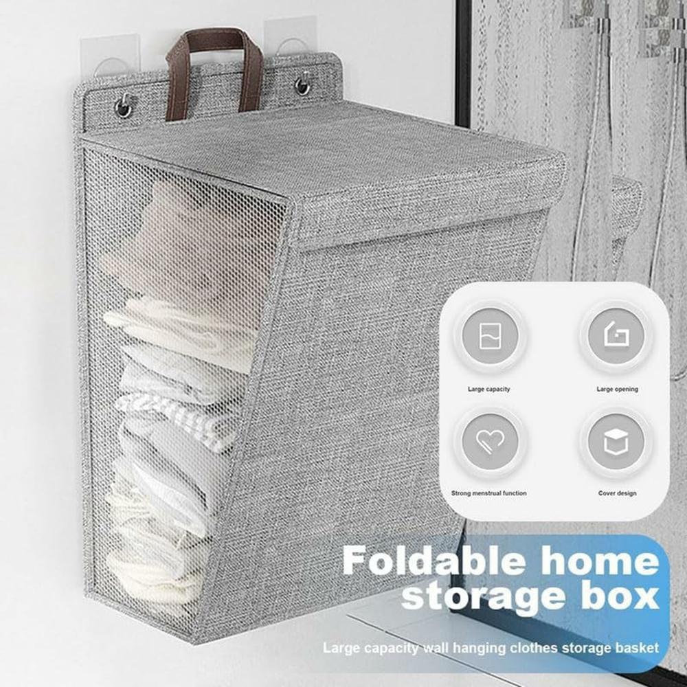 

Foldable Hanging Laundry Hamper Bathroom Clothes Basket Wall-Mounted Washing Bin,Size M Grey