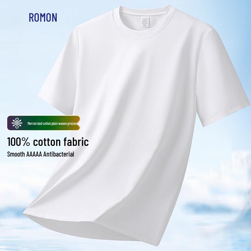 Romon Men s Mercerized Anti-bacterial Pure Cotton Round Neck T-shirt 2XL