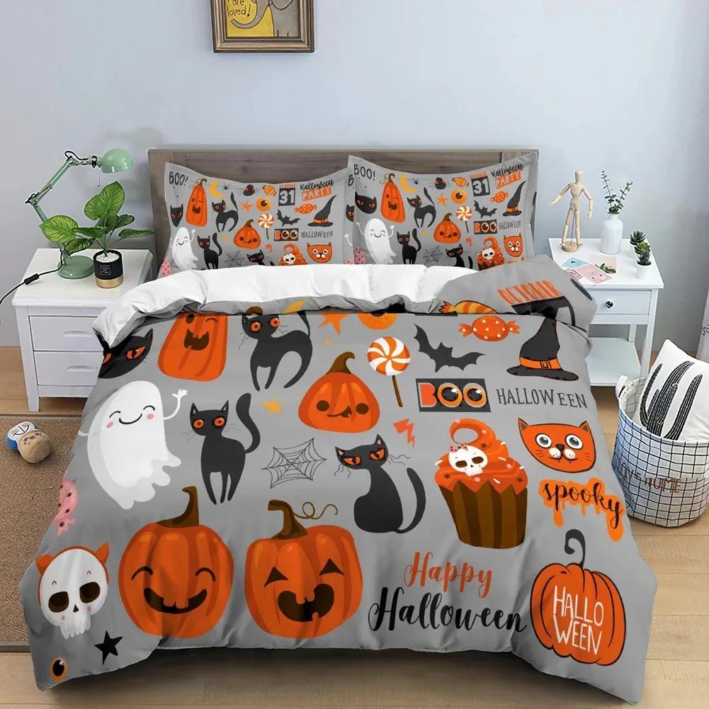Skull Halloween Bats Bedding Set Boys Girls Twin Queen Size Duvet Cover Pillowcase Bed Kids Adult Home Textileextile