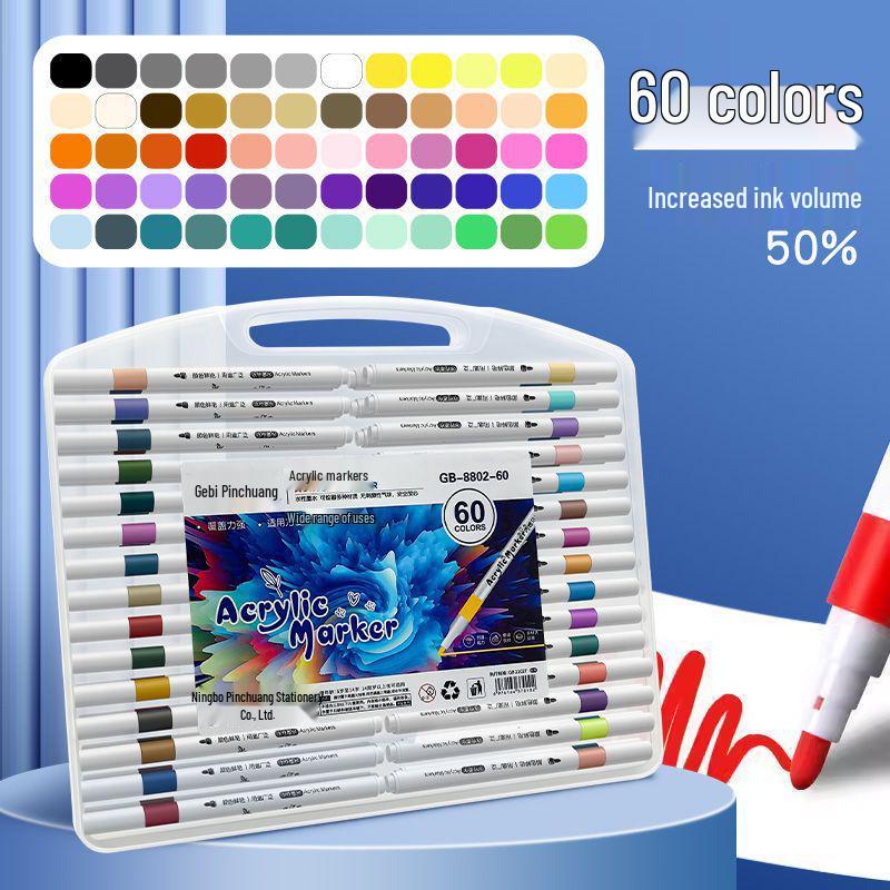 48/60 Color Set of Child-Safe Waterproof Acrylic Markers: Non-Bleeding, Non-Fading for DIY Graffiti and Hand-Painting