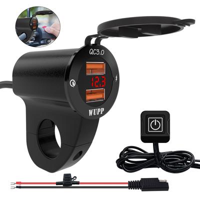 Voltímetro de Carga para Teléfono Móvil Impermeable 12V/2A QC 2.0/3.0 Enchufe Cargador USB para Coche Barco Motocicleta Doble Salida de Alimentación USB con Pantalla Digital LED