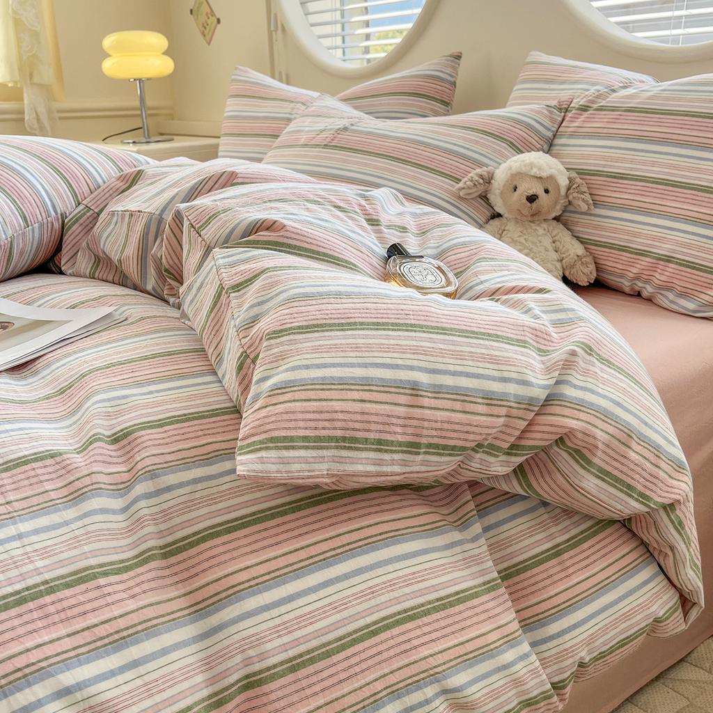 Sleepy Grid Cotton, Pure Cotton, Washed Cotton, Simple Striped Single Duvet Cover