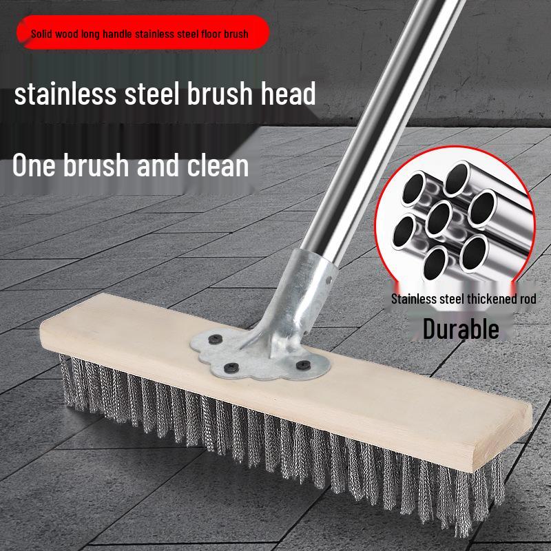 Perie de sârmă din oțel inoxidabil cu mâner lung pentru pardoseli din ciment - Perie de fier cu peri duri pentru îndepărtarea mușchiului