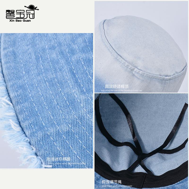 8452 New Hat Women's Gradual Change Denim Bucket Hat Showing Face Small Rough Edge Basin Hat Outdoor Sunshade Sun Protection Hat