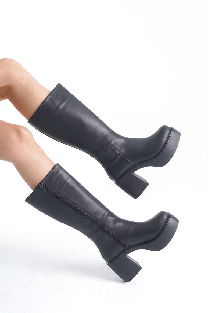 Women Modern Stylish Fashion Boots Boots Faux Leather Jessie Platform Heeled Black Boots Cm